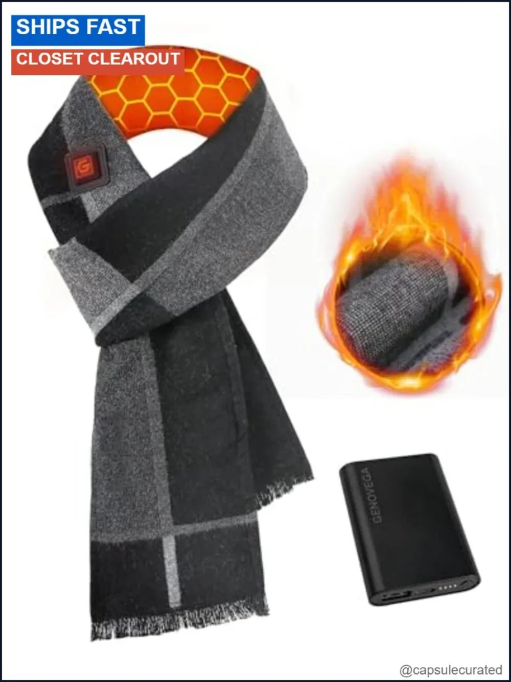 Rechargeable Heated Scarf with Graphene Technology, 3-Second Fast Heating,
